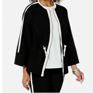 Wynne Layers Black jacket and crop pants Set White Piping